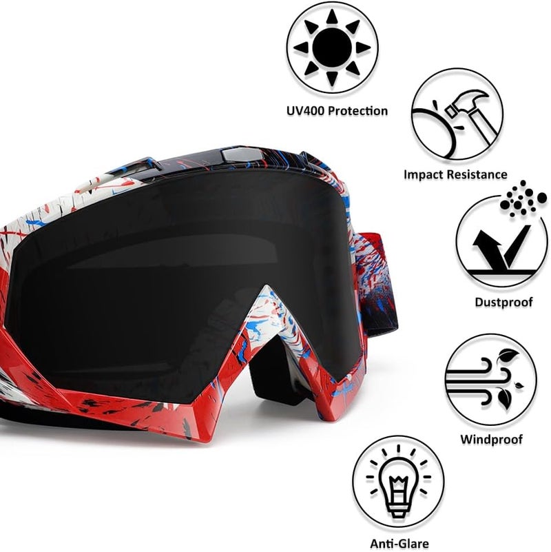 4-FQ Motocross Goggles ATV DirtBike Riding Racing Eyewear Windproof Glasses, UV400 Anti-Fog Scratch Impact Resistant Eye Protection Safety Goggles for Youth Men & Women(Grey Lens) - Image 5